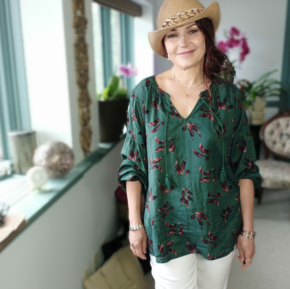 Green VISCOSE boho blouse - Picture 6 of 13